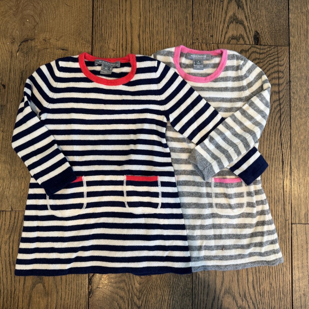 Neiman Marcus Joules Striped Cashmere Sweaters - Navy and Gray